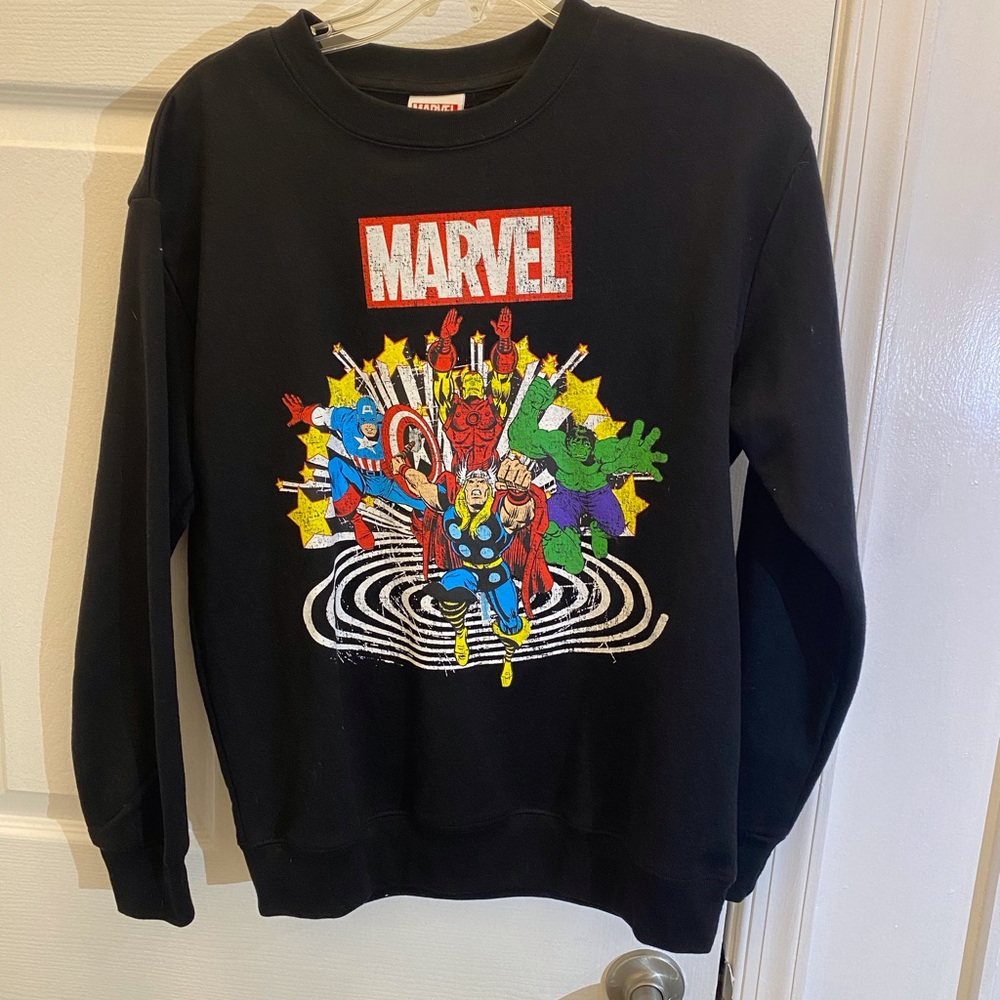 Marvel Black Crewneck Sweater with Colorful Graphic
